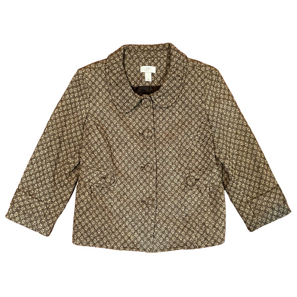 ANN TAYLOR LOFT Brown/Tan Snowflake Wool Tweed Peacoat Sz 8 - Picture 1 of 7